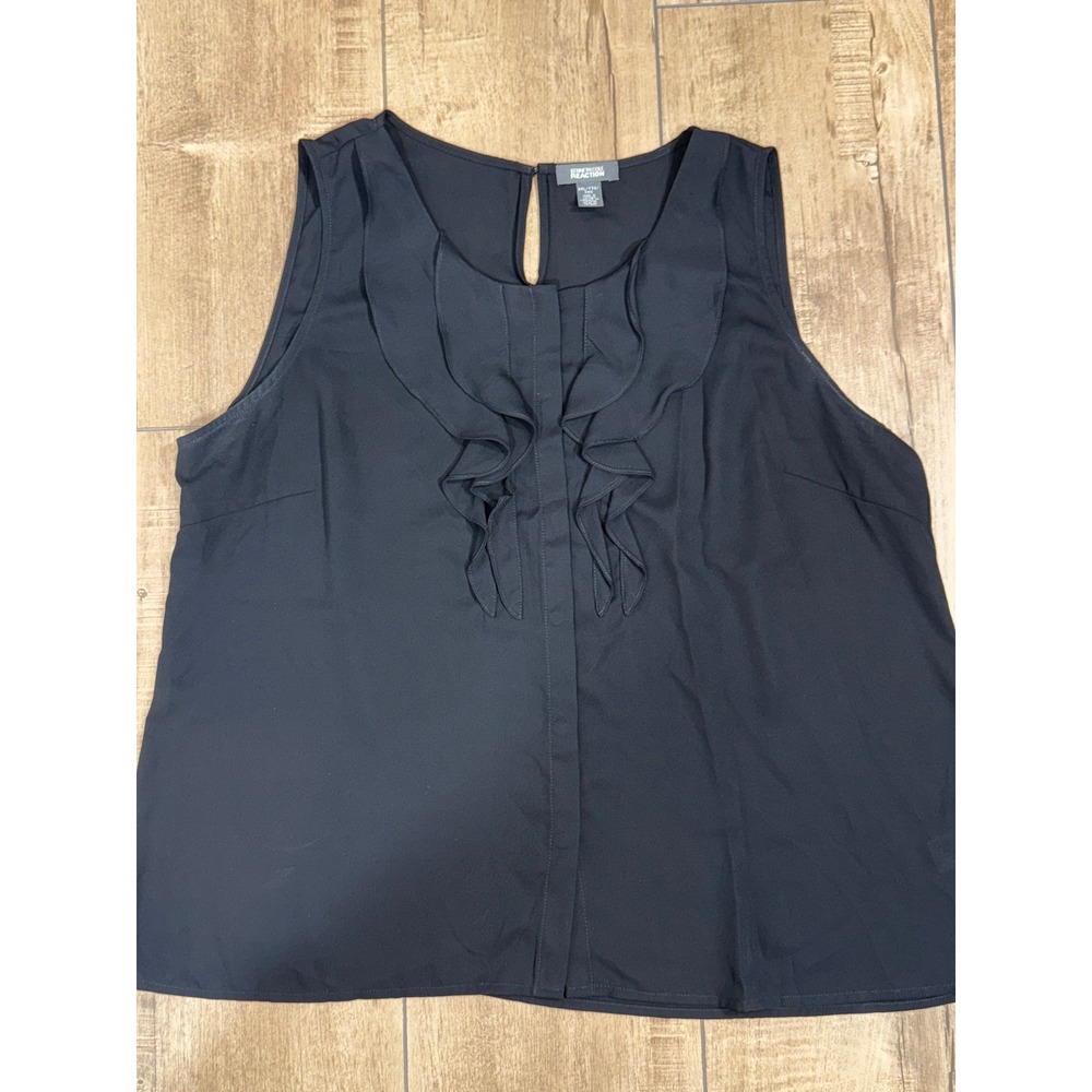 Kenneth Cole Reaction Womens Black Ruffle Front Sleeveless Keyhole Neck‎ Top XXL
